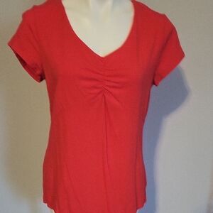 Merona Watermellon Red V-Neck Short Sleeve Top with Front Ruching..size XL
